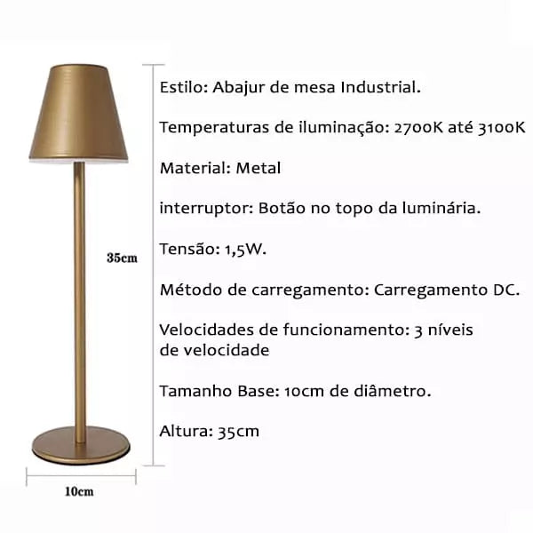 Luminária de Mesa Escritório Recarregável USB